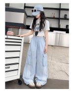 【120-170cm】パンツ 女の子 ボーダー ストリート系 カジュアル ダンス服 - 画像 (9)