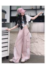 【120-170cm】パンツ 女の子 ボーダー ストリート系 カジュアル ダンス服 - 画像 (11)