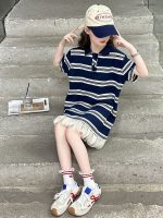 【100-150cm】半袖 ワンピース  女の子 ボーダー  Aライン 切り替え カジュアル - 画像 (7)