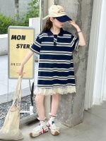 【100-150cm】半袖 ワンピース  女の子 ボーダー  Aライン 切り替え カジュアル - 画像 (8)