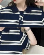 【100-150cm】半袖 ワンピース  女の子 ボーダー  Aライン 切り替え カジュアル - 画像 (14)