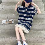 【100-150cm】半袖 ワンピース  女の子 ボーダー  Aライン 切り替え カジュアル - 画像 (4)