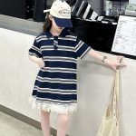 【100-150cm】半袖 ワンピース  女の子 ボーダー  Aライン 切り替え カジュアル - 画像 (5)