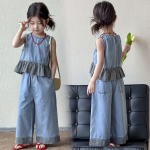 【100-150cm】セットアップ 女の子 しゃれ チェック柄 切り替え
