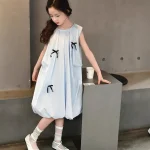 【120-160cm】ワンピース 女の子 Aライン リボン結び ノースリーブ スウィート - 画像 (3)