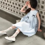 【120-160cm】ワンピース 女の子 Aライン リボン結び ノースリーブ スウィート - 画像 (4)