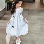 【120-160cm】ワンピース 女の子 Aライン リボン結び ノースリーブ スウィート - 画像 (5)