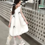【120-160cm】ワンピース 女の子 Aライン リボン結び ノースリーブ スウィート - 画像 (8)