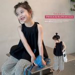 【90-150cm】セットアップ 女の子 可愛い ストライプ柄 ワイドパンツ