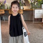 【90-150cm】セットアップ 女の子 可愛い ストライプ柄 ワイドパンツ - 画像 (3)
