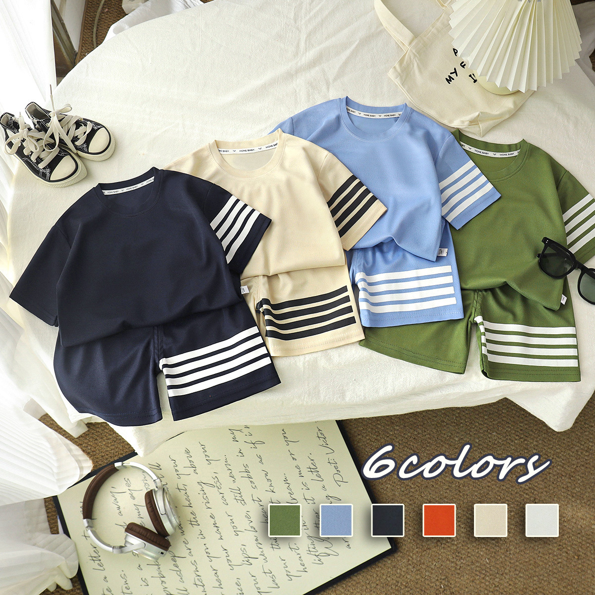 69f306874323c118748267.jpg 【80-140cm】セットアップ 男の子 スポーツ系 カジュアル 半袖 Tシャツ+ショートパンツ - 画像 (1)