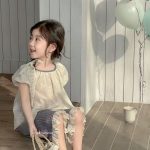 【90-140cm】セットアップ 女の子 レース 半袖 ブラウス チェック柄 9分丈 ワイドパンツ - 画像 (6)