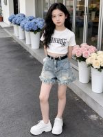 【100-170cm】デニム ショートパンツ 女の子 アルファベット ファッション ダメージ加工 - 画像 (8)