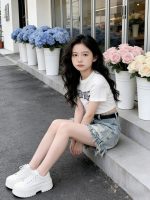 【100-170cm】デニム ショートパンツ 女の子 アルファベット ファッション ダメージ加工 - 画像 (9)
