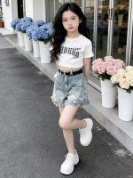 【100-170cm】デニム ショートパンツ 女の子 アルファベット ファッション ダメージ加工 - 画像 (10)