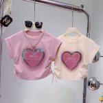 【90-160cm】半袖Tシャツ 女の子 ハート柄 プリント - 画像 (2)