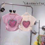 【90-160cm】半袖Tシャツ 女の子 ハート柄 プリント - 画像 (3)