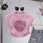 【90-160cm】半袖Tシャツ 女の子 ハート柄 プリント - 画像 (4)