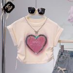 【90-160cm】半袖Tシャツ 女の子 ハート柄 プリント - 画像 (5)