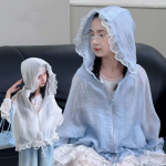 【100-160cm】 日焼け止め服 UVカット 女の子 レース フード付き アウター お出かけ 遊び