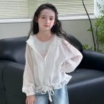 【100-160cm】 日焼け止め服 UVカット 女の子 レース フード付き アウター お出かけ 遊び - 画像 (3)