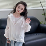 【100-160cm】 日焼け止め服 UVカット 女の子 レース フード付き アウター お出かけ 遊び - 画像 (4)
