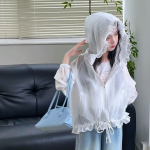 【100-160cm】 日焼け止め服 UVカット 女の子 レース フード付き アウター お出かけ 遊び - 画像 (5)
