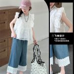 【120-170cm】トップスorパンツ 女の子 ノースリーブ レース 無地 スウィート - 画像 (5)