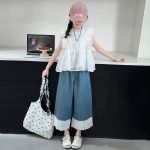 【120-170cm】トップスorパンツ 女の子 ノースリーブ レース 無地 スウィート - 画像 (8)