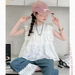 【120-170cm】トップスorパンツ 女の子 ノースリーブ レース 無地 スウィート - 画像 (10)