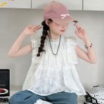 【120-170cm】トップスorパンツ 女の子 ノースリーブ レース 無地 スウィート - 画像 (3)