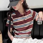 【80-160cm】半袖Tシャツ 女の子 ストライプ柄 シンプル - 画像 (4)
