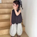 【90-140cm】セットアップ 女の子 おしゃれ お出かけ 袖なし ベスト カジュアルパンツ - 画像 (3)