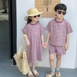 【90-140cm 】セットアップorワンピース 子供服 ボーダー ゆったり - 画像 (2)