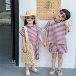 【90-140cm 】セットアップorワンピース 子供服 ボーダー ゆったり - 画像 (3)