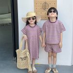 【90-140cm 】セットアップorワンピース 子供服 ボーダー ゆったり - 画像 (4)