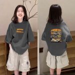 【110-170cm】半袖 カットソー Tシャツ 女の子 ゆったり プリント ファッション カートゥーン