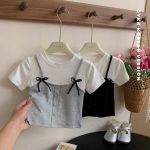 【90-140cm】Tシャツ 女の子 リボン結び スウィート - 画像 (2)