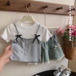 【90-140cm】Tシャツ 女の子 リボン結び スウィート - 画像 (4)