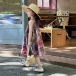 【90-140cm】ワンピース 女の子 チェック柄 キャミソール 膝丈 スウィート 爽やか 着心地良い - 画像 (4)