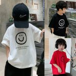【90-160cm】半袖 Tシャツ 男の子 笑顔柄 ゆったり コットン カートゥーン 肌に優しい お出かけ