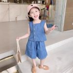 【90-130cm】セットアップ デニム 女の子 薄手 爽やか 韓国系 お出かけ 遊び 公園 通学 お散歩 - 画像 (4)