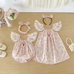 【66-140cm】ロンパースor ワンピース ベビー 小花柄 フリルスリーブ - 画像 (6)