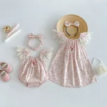 【66-140cm】ロンパースor ワンピース ベビー 小花柄 フリルスリーブ - 画像 (2)