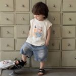 【73-110cm】トップスorパンツ ベビー クマ柄 ノースリーブ - 画像 (2)