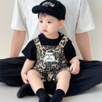 【73-100cm】セットアップ オシャレ ヒョウ柄 Tシャツ&サロペット - 画像 (2)