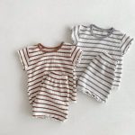 【80-130cm】セットアップ キッズ服 ボーダー ワッフル - 画像 (3)