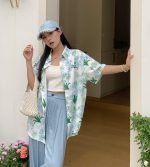 【80-150cm+親サイズ】シャツ 親子ペア フラワー プリント - 画像 (6)