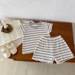 【80-130cm】セットアップ キッズ服 ボーダー ワッフル - 画像 (8)