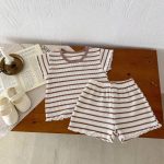 【80-130cm】セットアップ キッズ服 ボーダー ワッフル - 画像 (9)